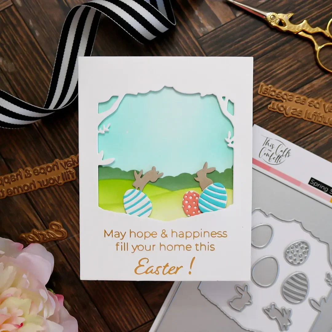 Весна 2021 кролики сердце цветение сцена прозрачные штампы металлические трафарет