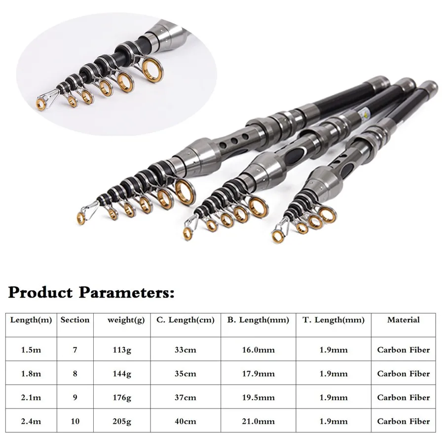 Телескопическая удочка из углеродного волокна JIOUDAO