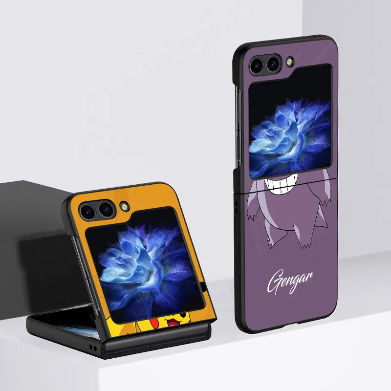 

Hot Anime Pokemon Fundas Case For Samsung Galaxy Z Flip 4 3 5G Black Hard Cell Phone Cover ZFlip5 Clear PC Luxury