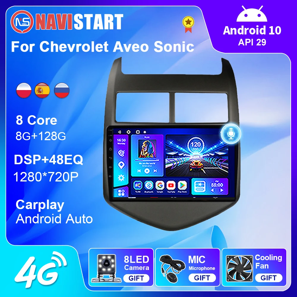 

2 Din Android 10 для Chevrolet Aveo Sonic 2011-2015 4G BT Carplay Автомагнитола с голосовым управлением, мультимедийная магнитола