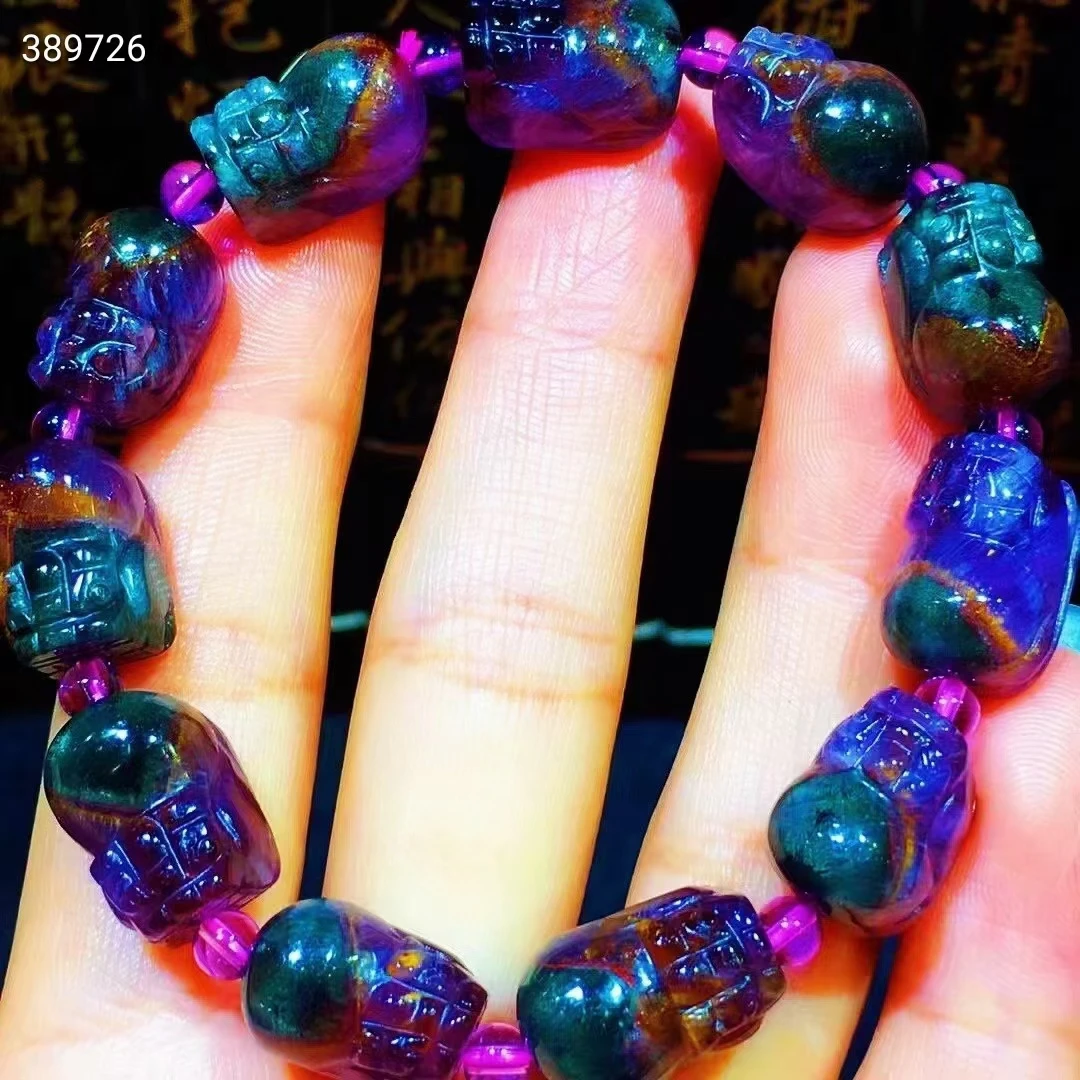 

Natural Purple Cacoxenite Auralite 23 Gold Rutilated Quartz Bracelet 17x12x12.3mm PI Xiu Beads Bangle Women Men AAAAA