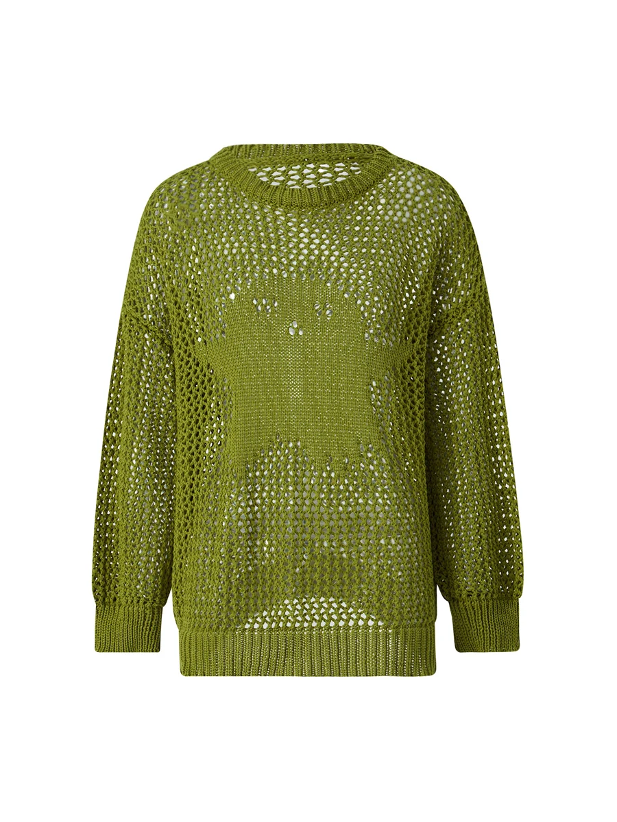 

BEAFNKSG Women Crochet Sweater Oversized Ghost Skull Mesh Knit Pullover 90s Gothic Loose Knitted Sweatshirt Top Halloween