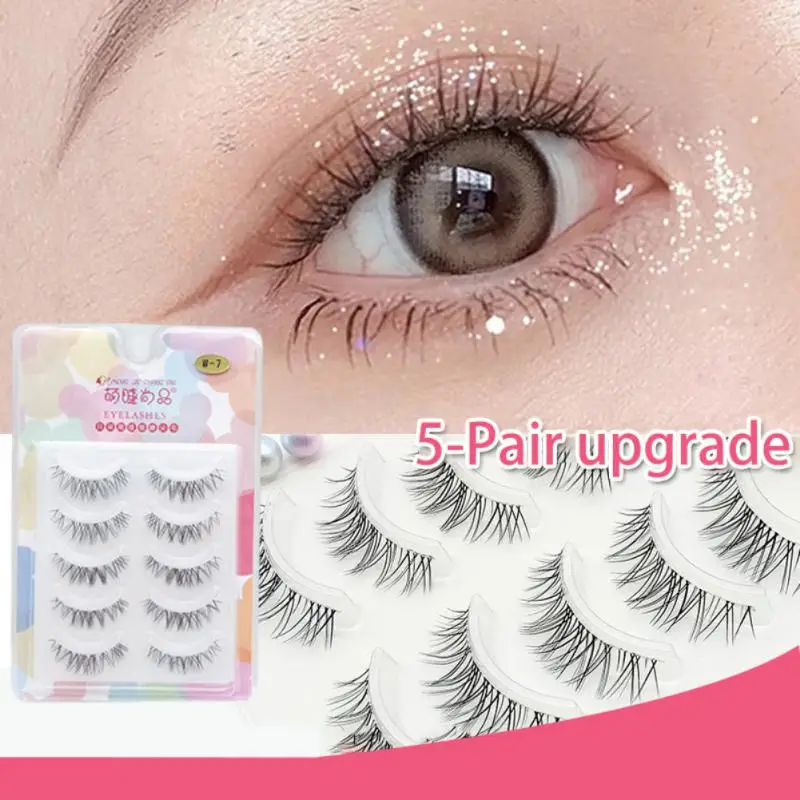 

5 Pairs Eyelash Little Devil Sharpened False Eyelashes Transparent Stem Natural Cross Section Nude Makeup Eyelashes Accessories