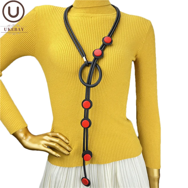 

UKEBAY New Long Wood Necklaces Women Fashion Rubber Jewelry Gothic Handmade Luxury Necklace Wooden Necklaces Vintage Chains