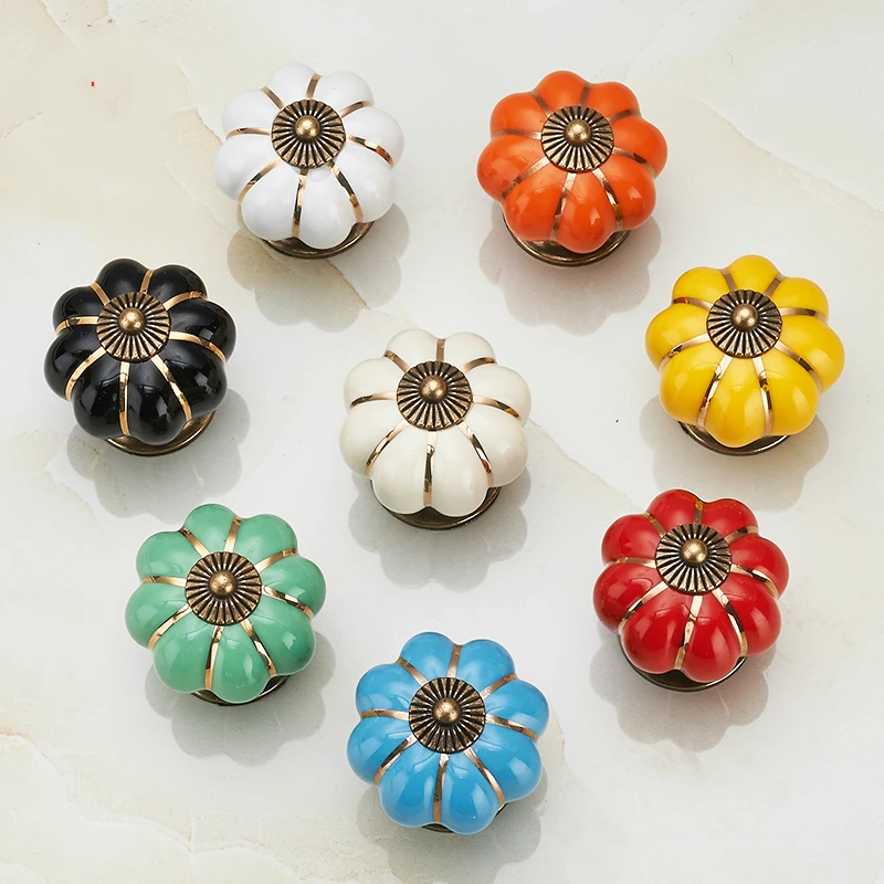 

Pumpkin Ceramic Handles 40mm Drawer Knobs Single Hole Closet Door Handles Cabinet Handles with Screws Furniture Handles