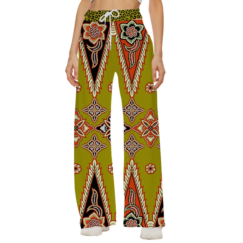 

Women Bottoms Sweatpants Wide Leg Pants Vintage Pattern Print Trousers High Waist Women Casual Female Trousers Streetwear
