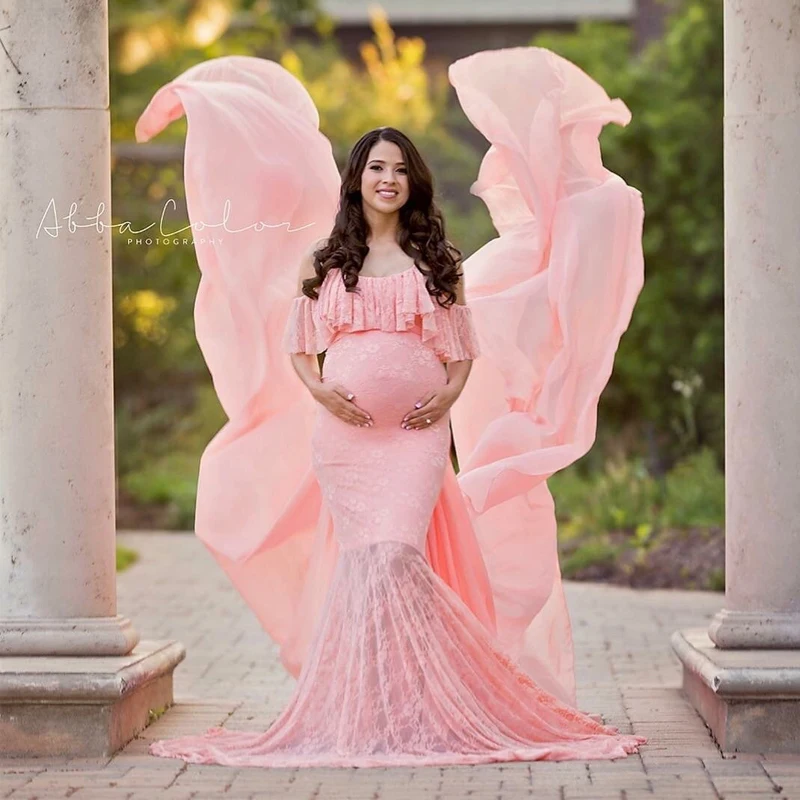Vestido de encaje de maternidad para sesión de fotos, maxivestido largo de noche para el embarazo, accesorios de fotografía para mujeres embarazadas, vestido para Baby Shower