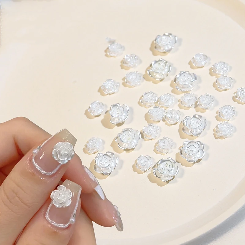 

30 шт./компл. 3D Полимерная Камелия Аврора/белые блестящие искусственные украшения, искусственные аксессуары для ногтей