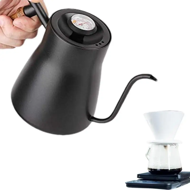

Coffee Drip Kettle Gooseneck Kettle Stainless Steel Pour Over Kettle With Thermometer Hot Water With Insulated Wood Handle