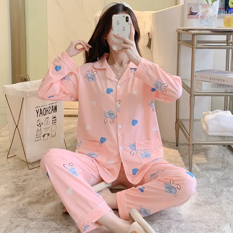 Женские осенне-зимние плотные хлопковые брюки с длинными рукавами пижамный