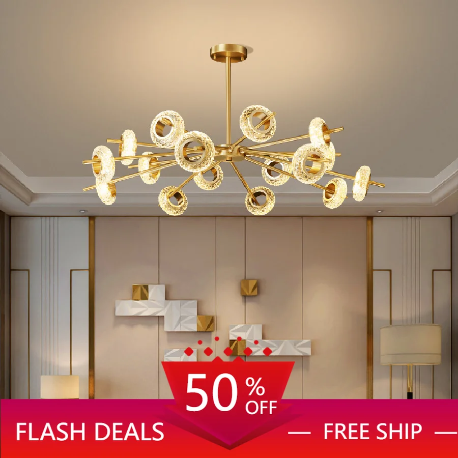 

Роскошная светодиодная люстра на запястье, Хрустальные потолочные лампы с трещинами, новый медный молекулярный домашний декор, подвесной с...