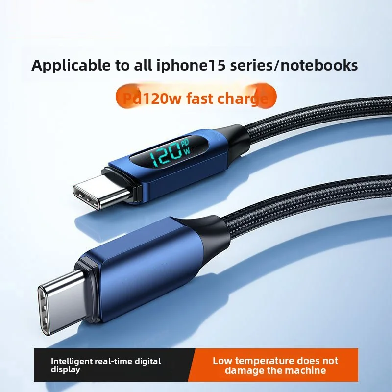 Фото USB C-кабель для передачи данных PD 120 Вт, шнур для быстрой зарядки телефона, зарядное устройство для iPhone 17 16 15 Samsung Huawei Macbook C To C, кабель для быстрой зарядки №1