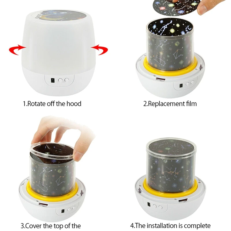 Светодиодный вращающийся Ночной светильник с изображением звездного неба
