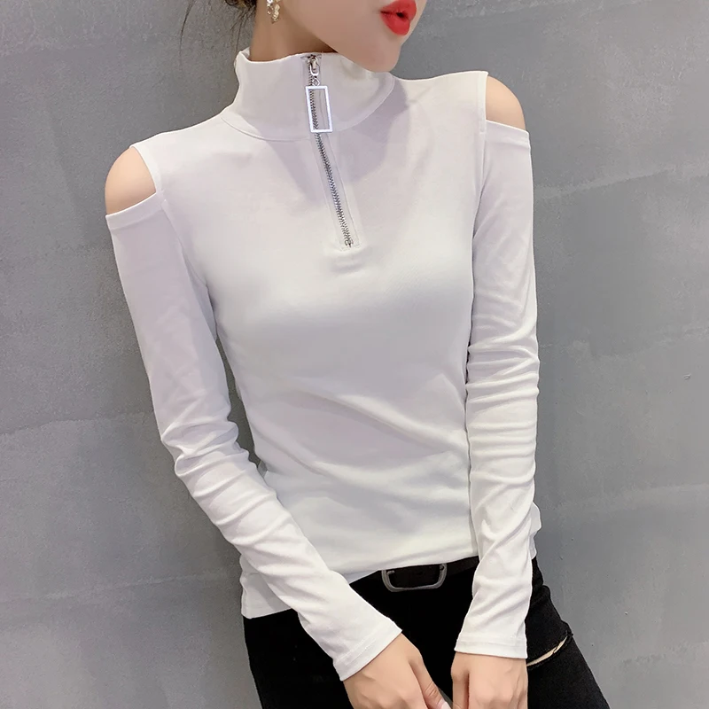

New Korean Fashion Casual Mesh See-through Splicing Hot Fix Woman Tshirts Women Sexy Tops Female Ladies Slim Clothes Py7196
