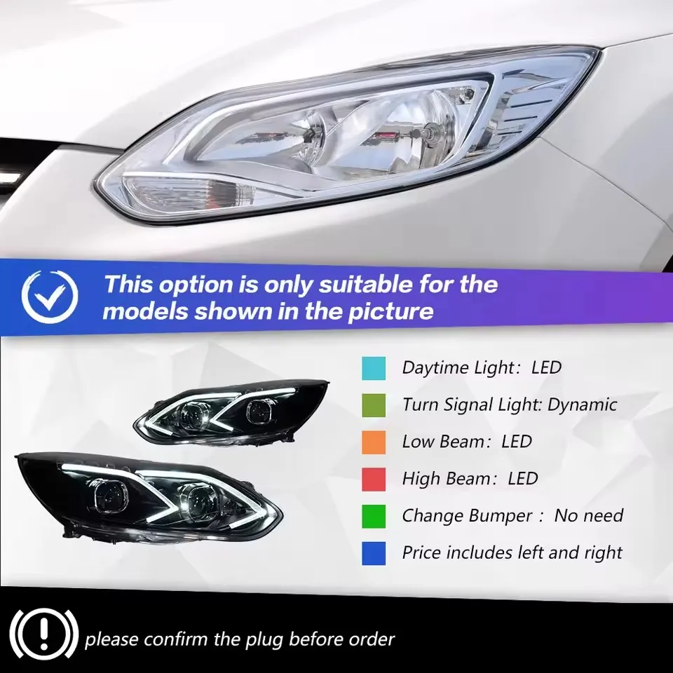 

Автомобильные фары для Ford Focus, светодиодные фары, линзы проектора 2012-2014, фокус 3, DRL, автомобильные аксессуары