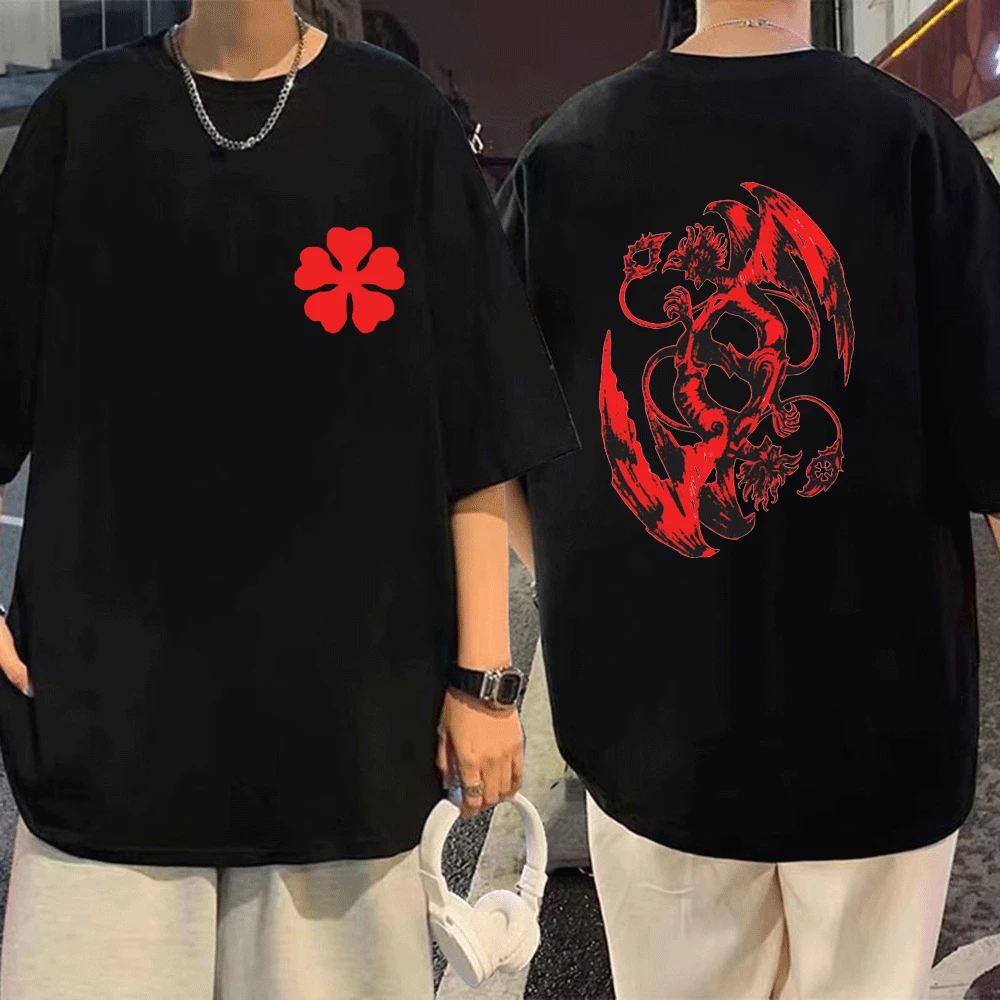 

Japanese Anime Black Clover T Shirt Men Women Clothes Devil Asta Double Sided Graphic Print T-shirt Casual Oversized Tee Shirt