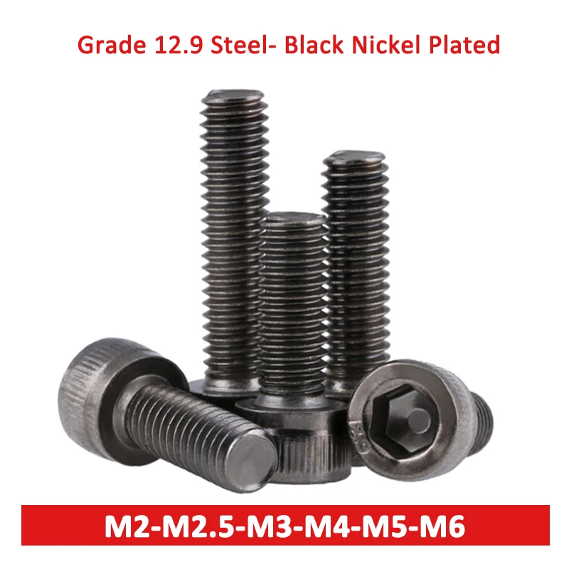 

M2 M2.5 M3 M4 M5 M6 класс 12,9 легированная сталь Шестигранная головка винты шестигранные болты DIN912 полная резьба черный никелированный