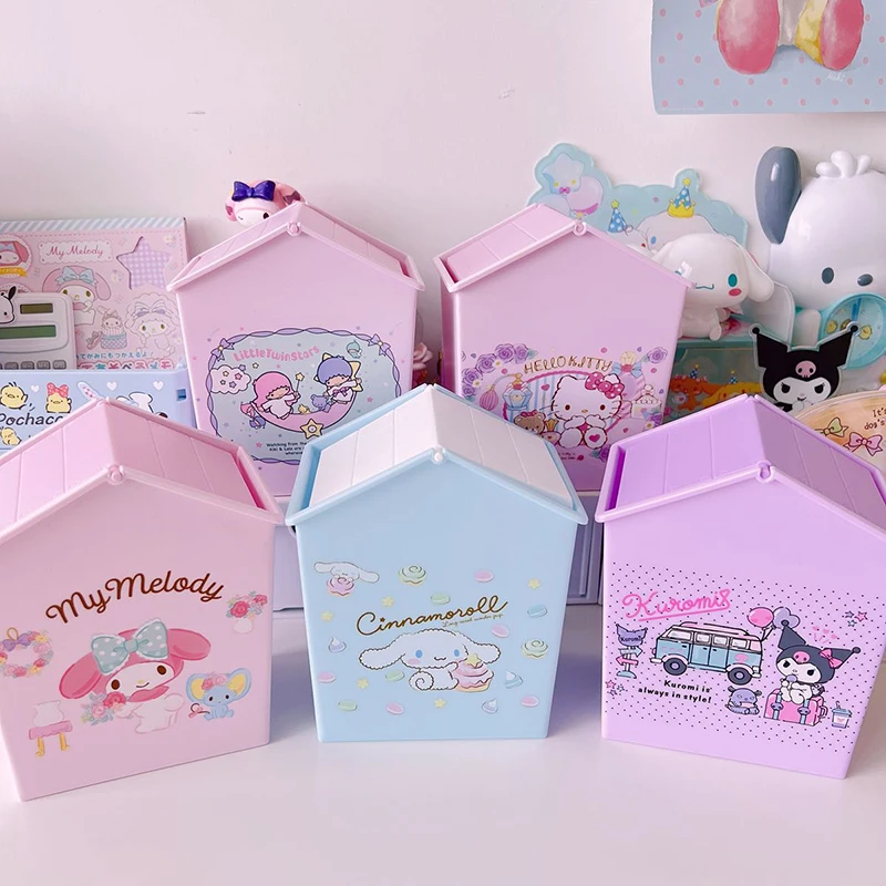 

Kawaii Sanrio Anime Kuromi Cinnamoroll Desktop Trash Can Cute Cartoon Hello Kitty My Melody Storage Box Toys for Girls