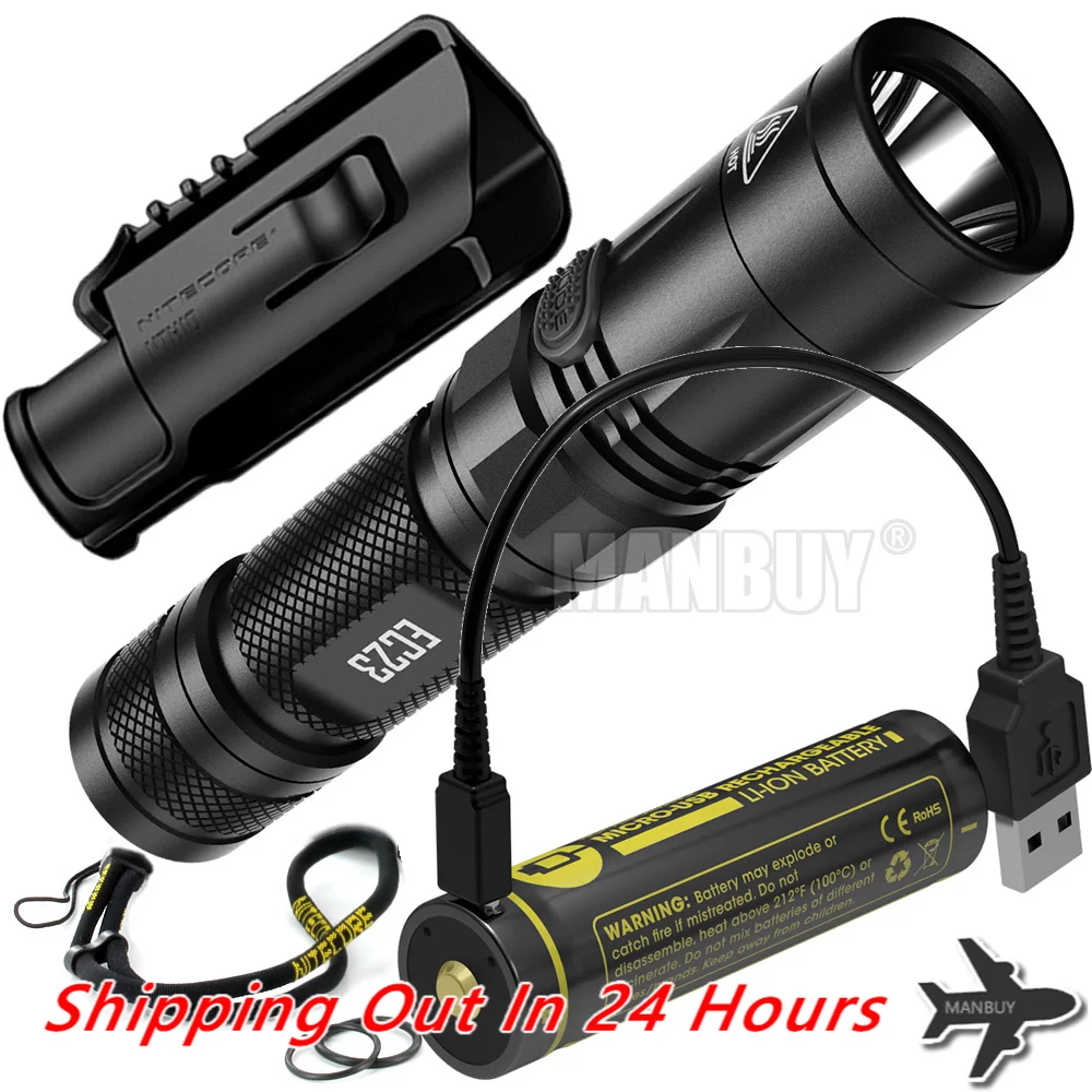 NITECORE EC23 Flashlight NTH10 Holster 18650 USB Port Rechargeable Battery 1800 Lumen Cree LED Torch Security Duty Free Shipping