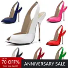 Пикантные атласные женские туфли CHMILE CHAU, туфли-лодочки для свадьбы, вечеривечерние, с открытым носком, на высоком каблуке, с ремешком на пятке, 3845-g8