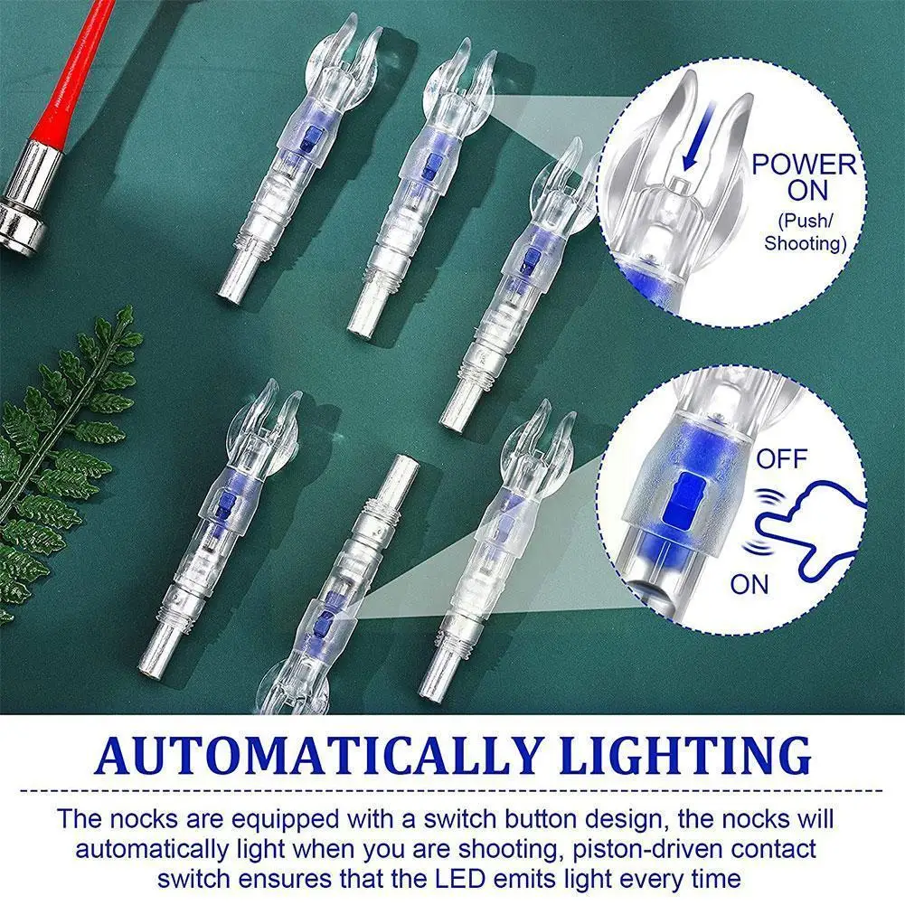 

6pcs Automatically Luminous High Quality 3pcs Hunting Fit Tail 6.2mm Lighted Bow Glowing Shooting Nock Led Shaf D5m2