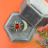 boho style inlay red color stones sun moon opening ring glamour fashion women gold colour metal rings accessories gifts jewelry