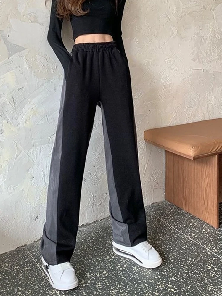 

HOUZHOU Black Sweatpants Women Jogging Patchwork Korean Fashion Wide Leg Trousers Joggers Female Loose Baggy Pants Harajuku