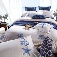 rushed blue embroidery white duvet cover set premium egyptian cotton silky soft bedding set deep pocket sheet superusking