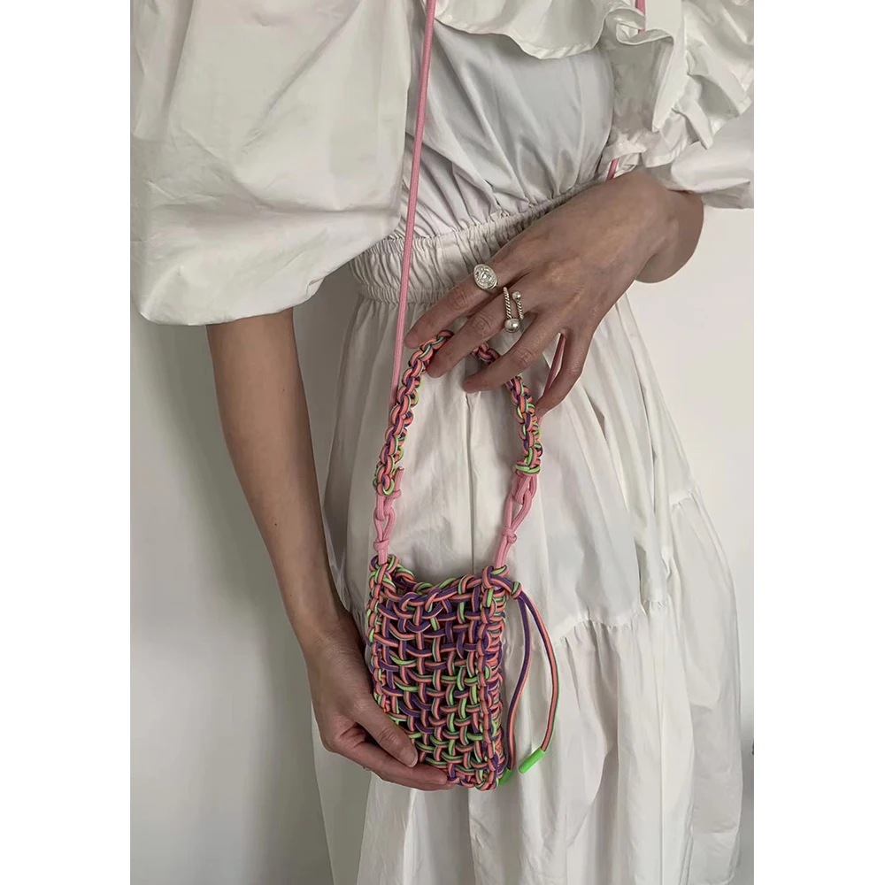 Color Woven Bags for Women Handmade Crossbody Bags for Women 2023 Small Phone Flap Purses and Handbags Hollow Shoulder Bag Tote