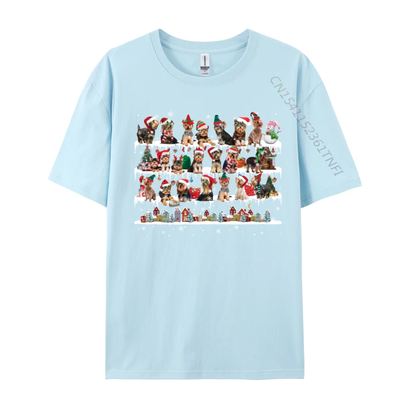 Yorkie Christmas Snow Layers Santa Dog T-Shirts Men Crew Neck 100% Cotton T Shirts Classic Short Sleeve Tees Party Clothing