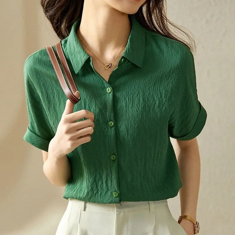 

Female Casual Summer Short Sleeve Print Loose Shirts Women Elegant Retro Cotton and Linen Blouses and Tops Oversized Top G278