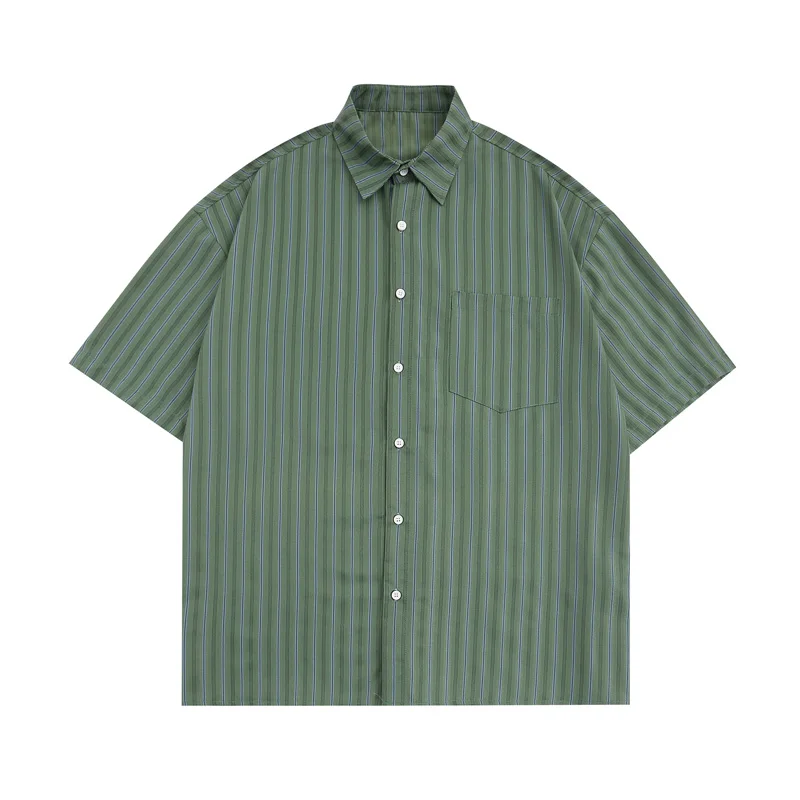 

Мужская винтажная Свободная рубашка в полоску соли, универсальная летняя рубашка с коротким рукавом для пары