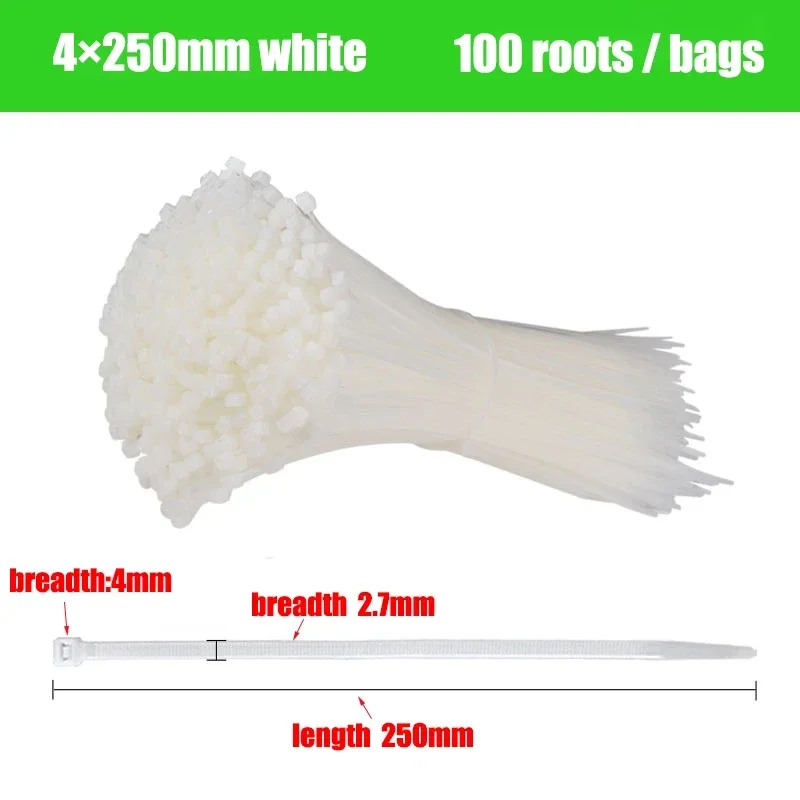 

Нейлоновые кабельные стяжки 3*200, черные и белые, 100 шт