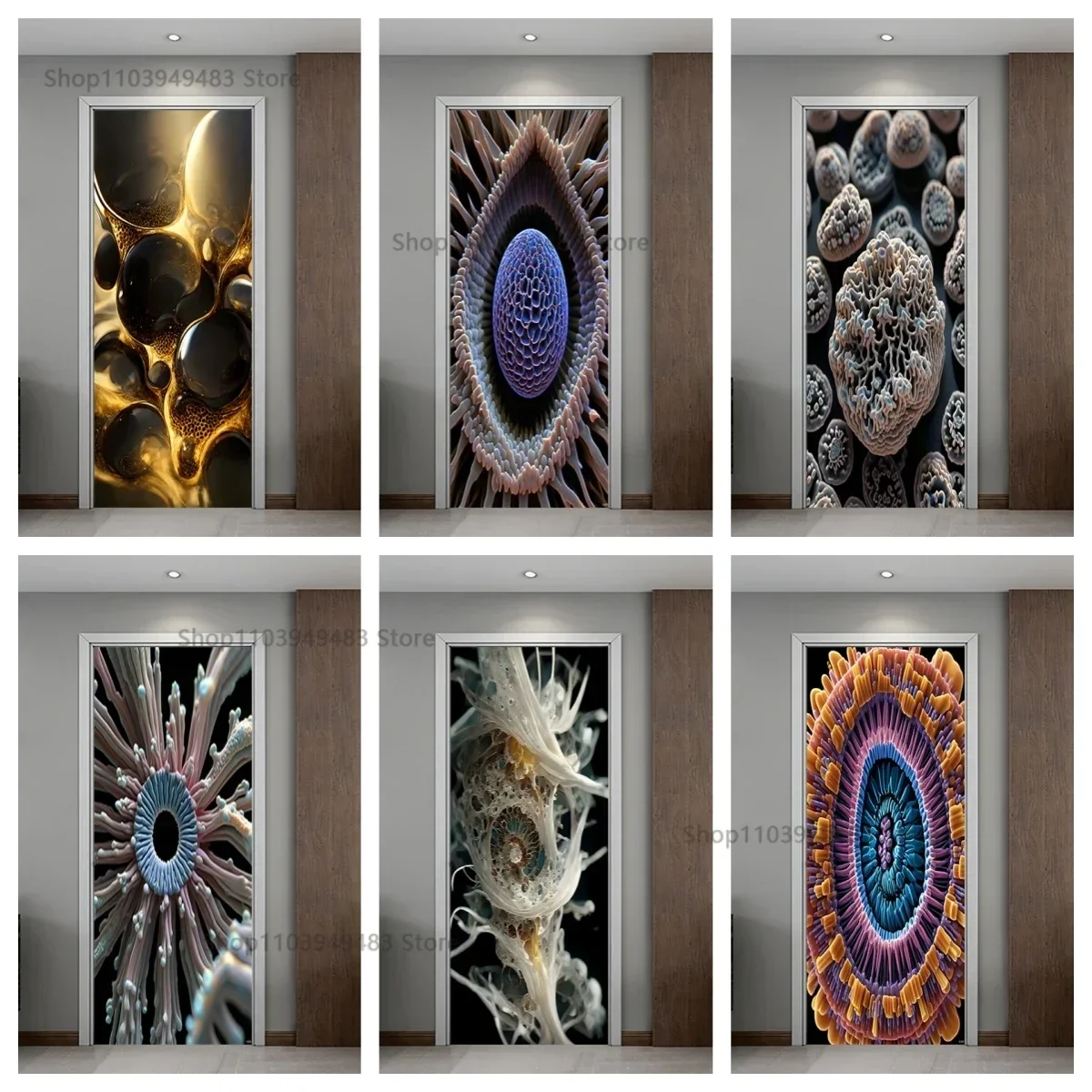 Abstract Painting Ocean Fish Full Door Covered Wallpaper Self-adhesive Sticker for Decor Room Cabinet Closet Ornamental Stickers