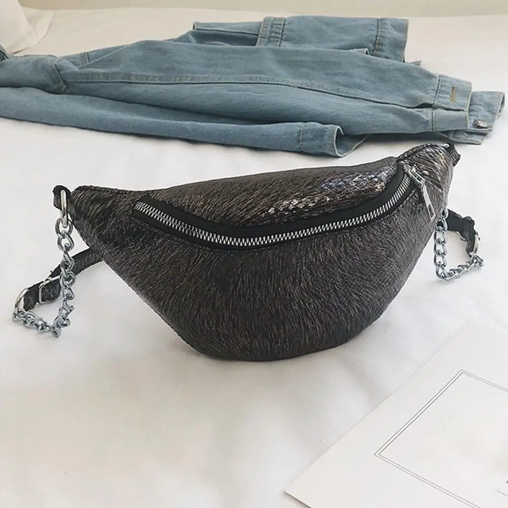 

Chain Chest Shoulder Bag PU Leather Special Print Waist Pack Ladies Square Single Layer Zipper Bag for Vacation and Travel