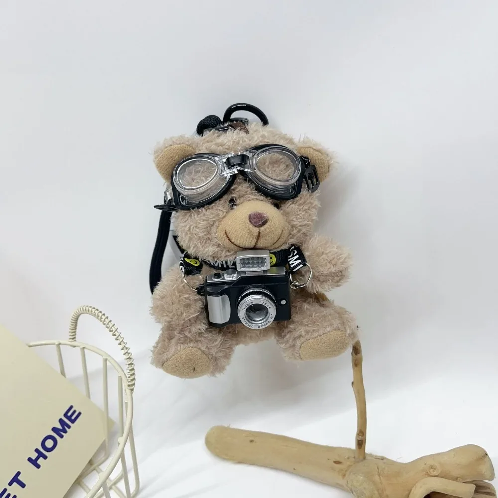 

Аксессуары для ключей, милый плюшевый брелок для куклы, камера с очками, кукла-медведь, кулон, мягкие игрушки, пилот, автомобильный брелок для ключей, автомобильный брелок