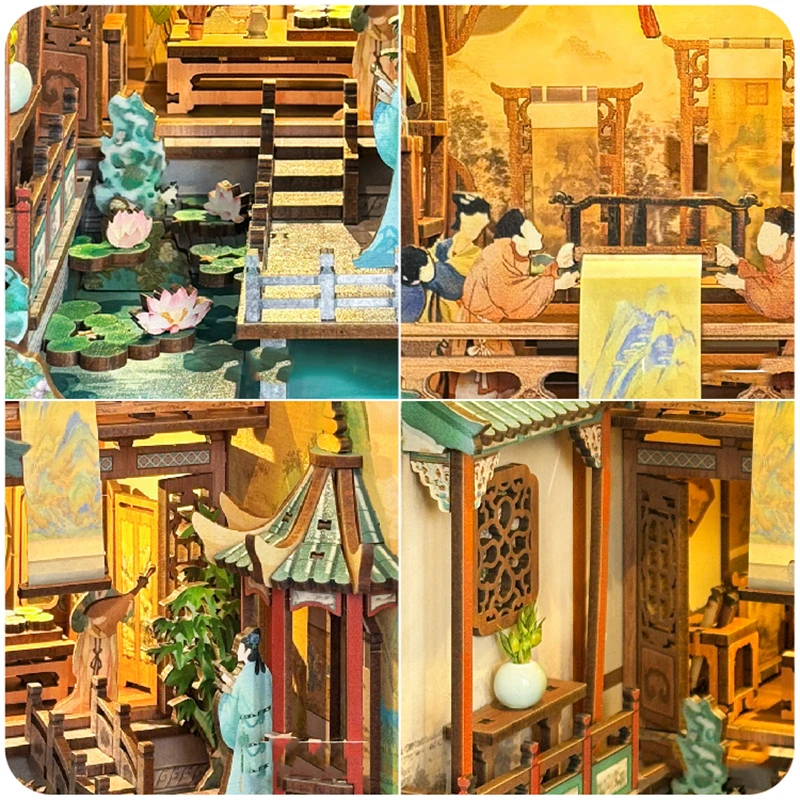DIY деревянный книжный уголок набор картинок в статуэтках династии Сун миниатюры