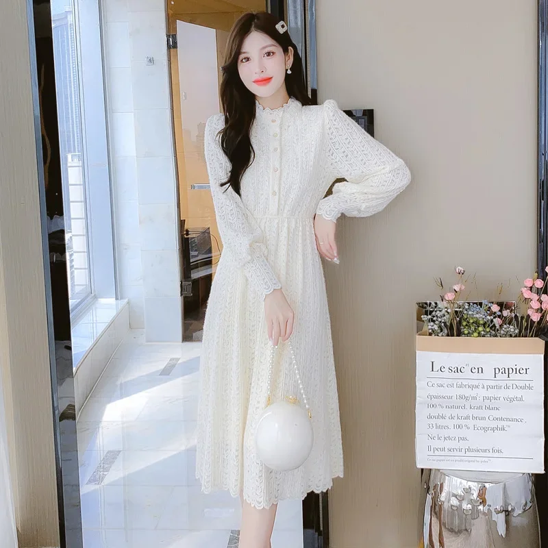 Элегантное кружевное платье 2023 новое утягивающее трапециевидной формы с талией