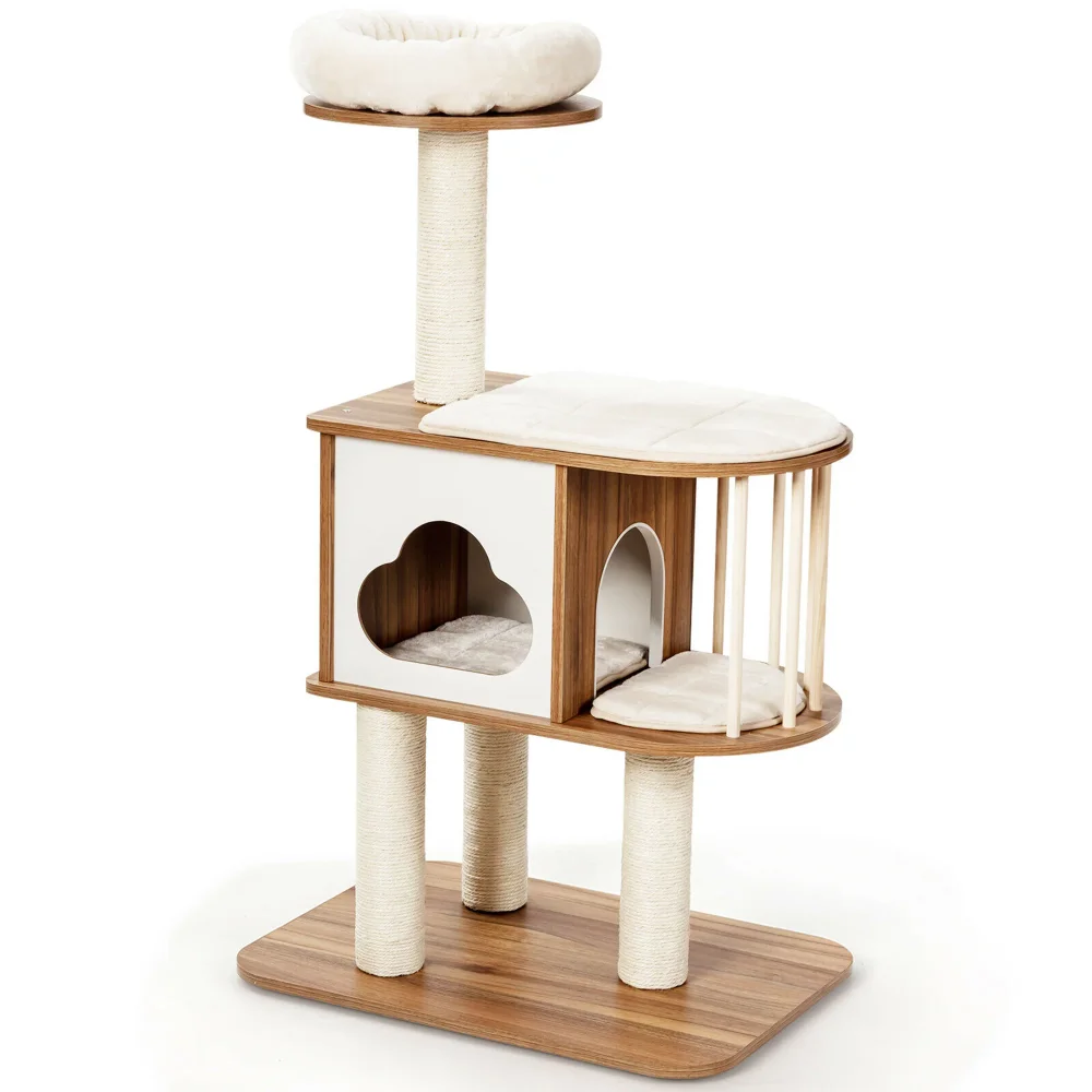 

46'' Kittens & Cats Modern Wooden Cat Tree with Platform & Washable Cushions, Cat Supplies, Cat Climbing Racks, Cat Toys