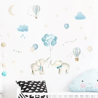 blue cartoon cute balloon elephant animal watercolor kids wall sticker vinyl nursery art decals for babys boys room home decor