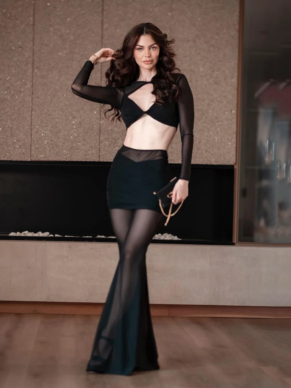 Женский комплект из 2 предметов уличный Топ с длинным рукавом и брюки вырезами