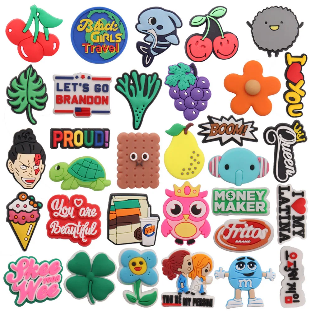 

Смешанные 50 шт. ПВХ Croc Jibz Пряжка вишня Дельфин лист виноград коралл цветок печенье деньги производитель гордый друг сандалии украшение обуви