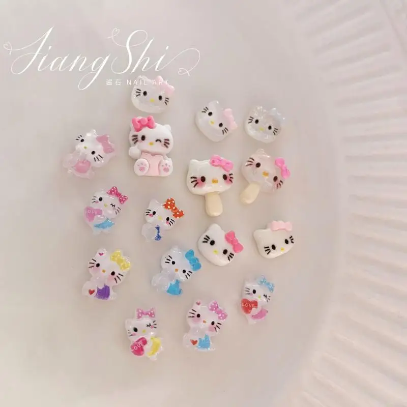 

10Pcs Anime Hello Kitty Cute Toy Accessories Nail Accessories Popsicle Love Girl Heart Phone Case Accessories Women Decoration