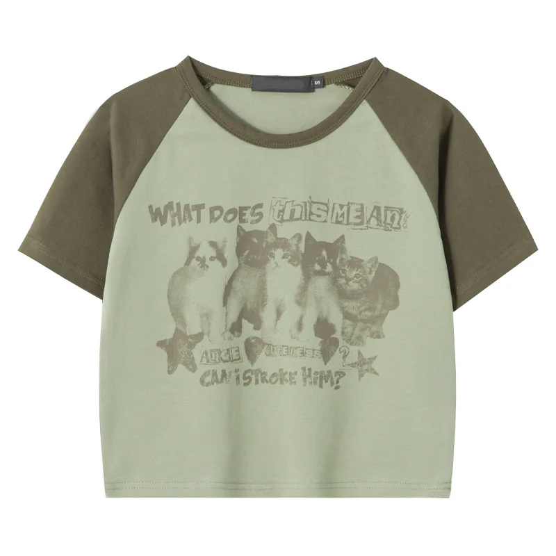 

Retro Short Sleeve T-shirt Women's Summer Washed Distressed Half Sleeve Short Top