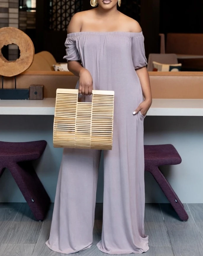 Комбинезон с открытыми плечами и короткими рукавами повседневный свободный