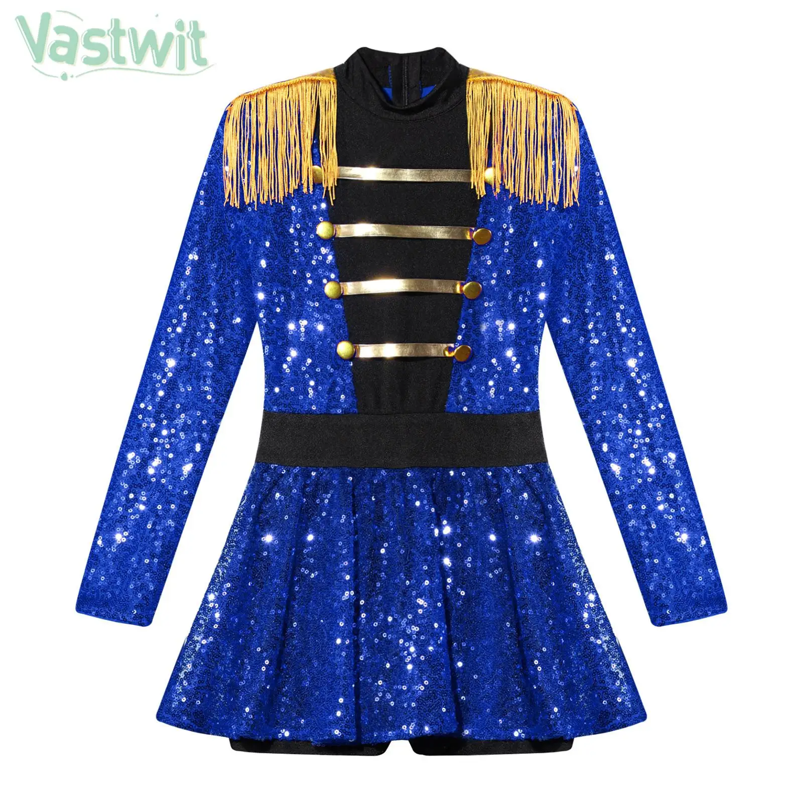 

Girls Halloween Circus Ringmaster Cosplay Costume Theme Party Carnival Showman Performance Clothes Shiny Sequins Leotard Dress
