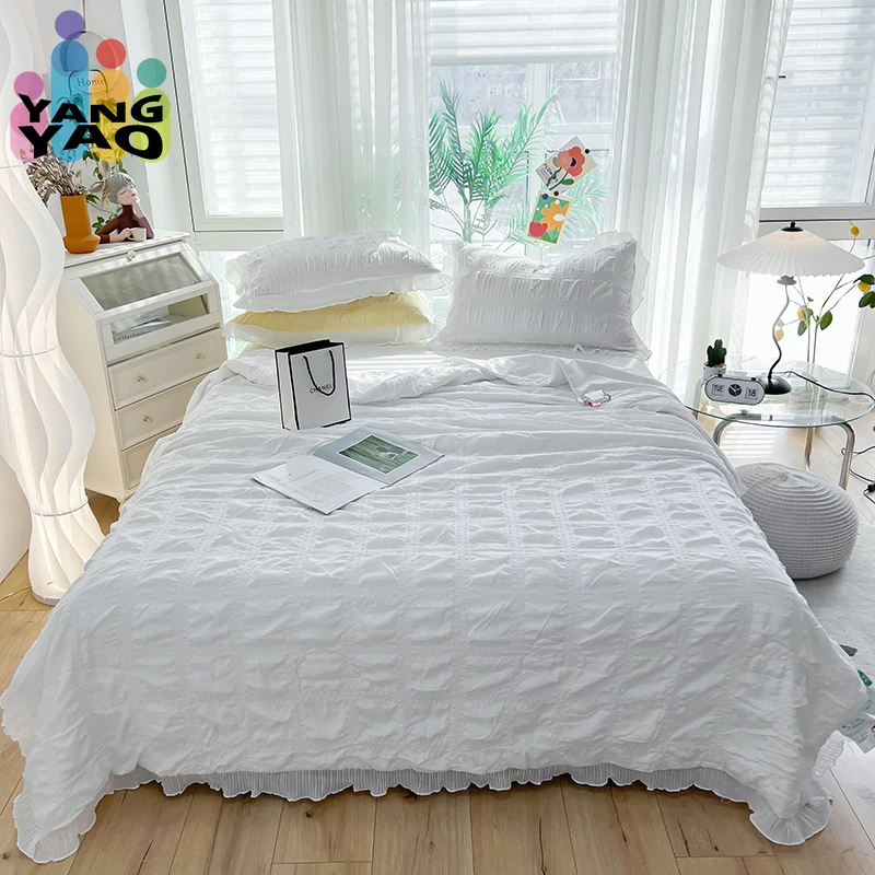 

Yaapeet Luxury Lace Bedspread Bubble Yarn Duvet for Summer 여름이불 Single/Queen Size Blanket for Home Bed(pillowcase need order)