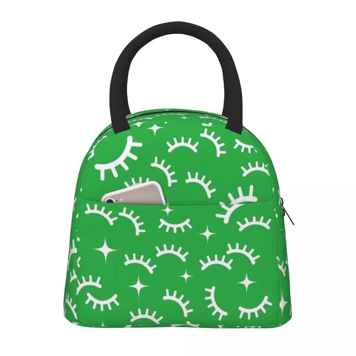 

Женская сумка для обеда с принтом ресниц, белая и зеленая коробка для обеда, винтажная сумка для пикника, сумка-холодильник, удобная оксфордская Термосумка для обеда