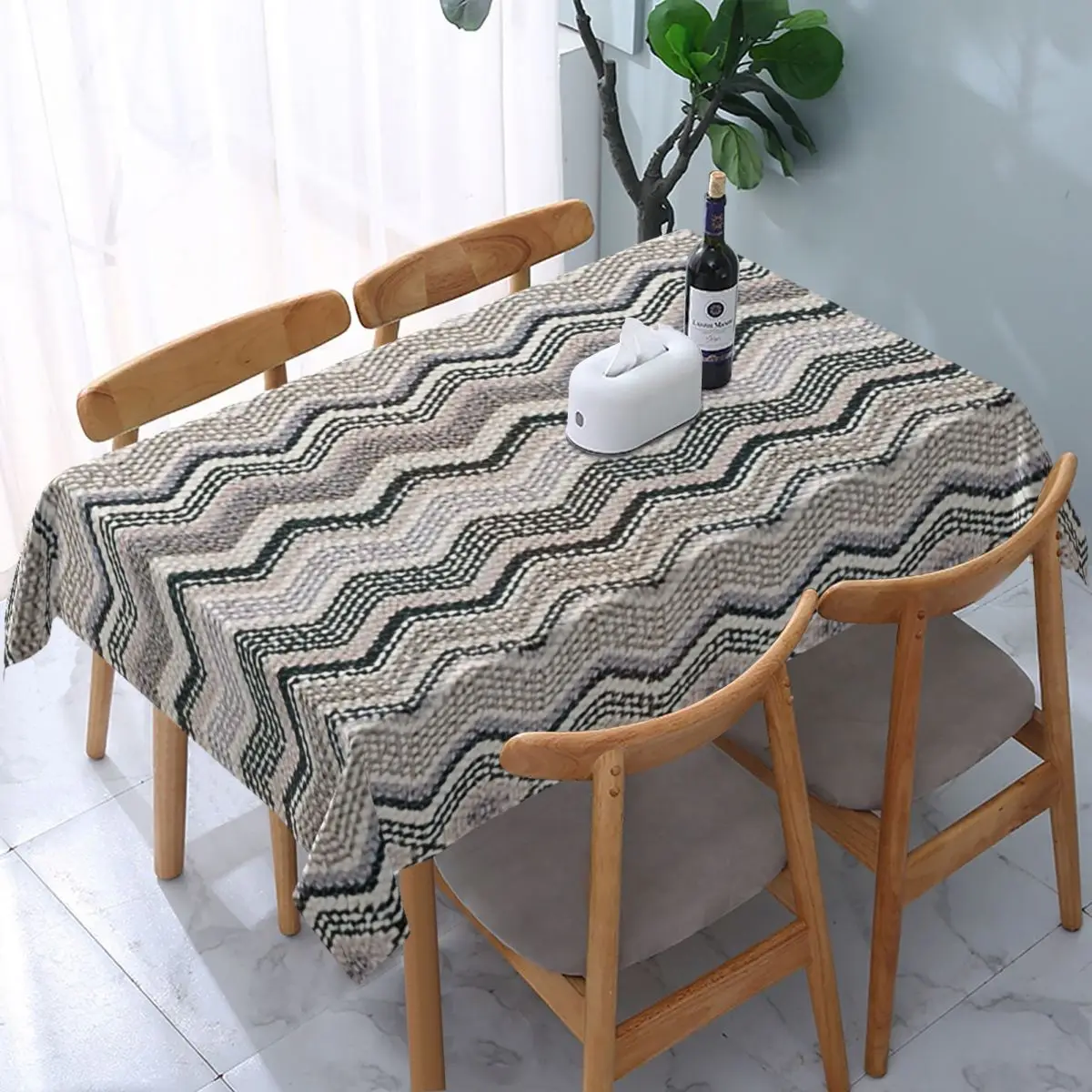 

Rectangular Waterproof Luxury Home Zig Zag Table Cover Modern Geometric Wave Table Cloth Backing Edge Tablecloth for Picnic