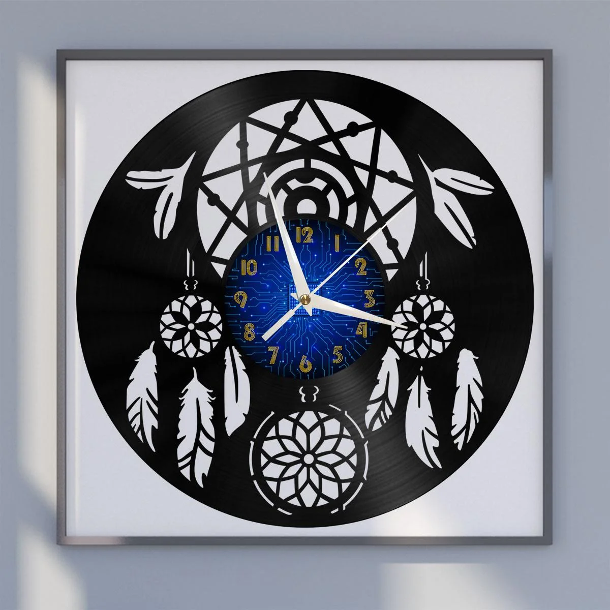 Dreamcatcher Vinyl Wall Clock, Vinyl Record Clock Wall Art Silent & Non-ticking